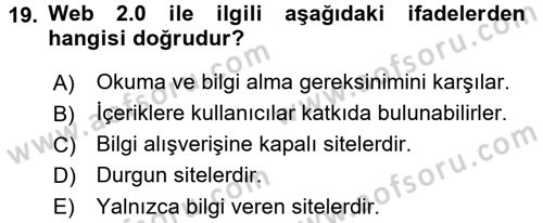 İletişim Ortamları Tasarımı Dersi 2015 - 2016 Yılı Tek Ders Sınav Soruları 19. Soru