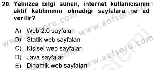İletişim Ortamları Tasarımı Dersi 2015 - 2016 Yılı Tek Ders Sınav Soruları 20. Soru