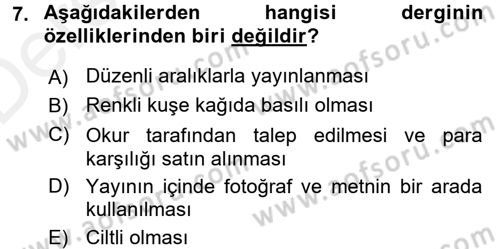 İletişim Ortamları Tasarımı Dersi 2015 - 2016 Yılı Tek Ders Sınav Soruları 7. Soru