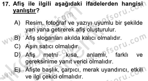 İletişim Ortamları Tasarımı Dersi 2016 - 2017 Yılı (Vize) Ara Sınav Soruları 17. Soru