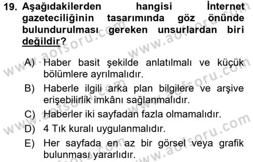 İletişim Ortamları Tasarımı Dersi 2017 - 2018 Yılı 3 Ders Sınav Soruları 19. Soru