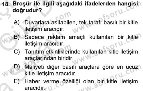 İletişim Ortamları Tasarımı Dersi 2017 - 2018 Yılı (Vize) Ara Sınav Soruları 18. Soru