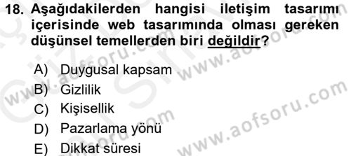İletişim Ortamları Tasarımı Dersi 2017 - 2018 Yılı (Final) Dönem Sonu Sınav Soruları 18. Soru