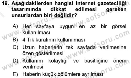 İletişim Ortamları Tasarımı Dersi 2017 - 2018 Yılı (Final) Dönem Sonu Sınav Soruları 19. Soru