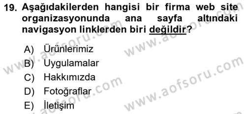 İletişim Ortamları Tasarımı Dersi 2018 - 2019 Yılı Yaz Okulu Sınav Soruları 19. Soru