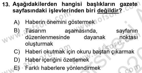İletişim Ortamları Tasarımı Dersi 2019 - 2020 Yılı (Vize) Ara Sınav Soruları 13. Soru
