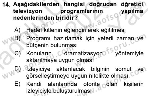 İletişim Ortamları Tasarımı Dersi 2020 - 2021 Yılı Yaz Okulu Sınav Soruları 14. Soru