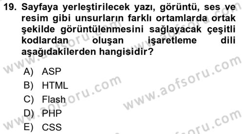 İletişim Ortamları Tasarımı Dersi 2020 - 2021 Yılı Yaz Okulu Sınav Soruları 19. Soru