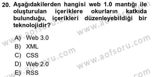 İletişim Ortamları Tasarımı Dersi 2020 - 2021 Yılı Yaz Okulu Sınav Soruları 20. Soru