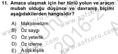 Kurum Kültürü Dersi 2016 - 2017 Yılı (Vize) Ara Sınav Soruları 11. Soru