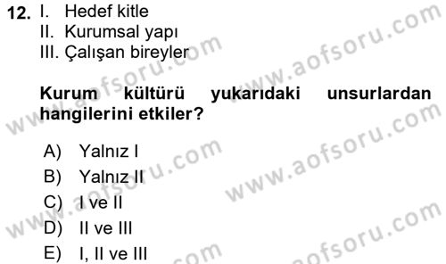 Kurum Kültürü Dersi 2016 - 2017 Yılı (Vize) Ara Sınav Soruları 12. Soru