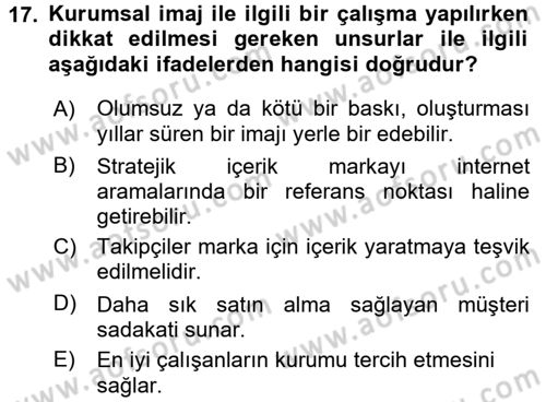 Kurum Kültürü Dersi 2016 - 2017 Yılı (Vize) Ara Sınav Soruları 17. Soru