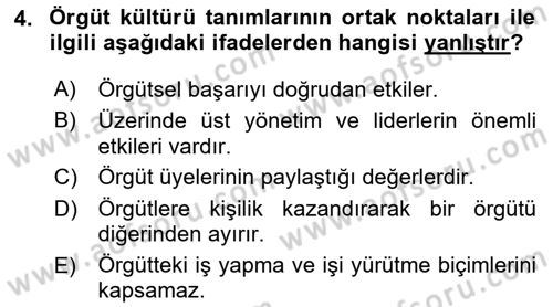 Kurum Kültürü Dersi 2016 - 2017 Yılı (Vize) Ara Sınav Soruları 4. Soru