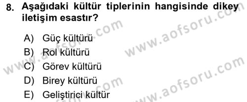 Kurum Kültürü Dersi 2016 - 2017 Yılı (Vize) Ara Sınav Soruları 8. Soru