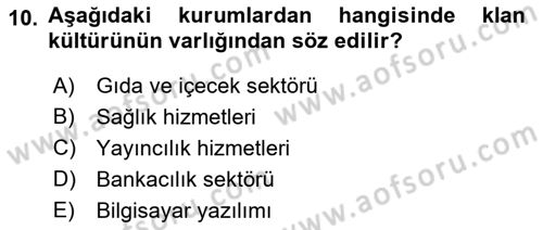 Kurum Kültürü Dersi 2017 - 2018 Yılı (Vize) Ara Sınav Soruları 10. Soru