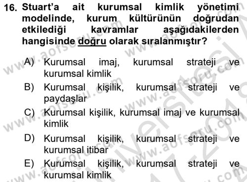 Kurum Kültürü Dersi 2017 - 2018 Yılı (Vize) Ara Sınav Soruları 16. Soru