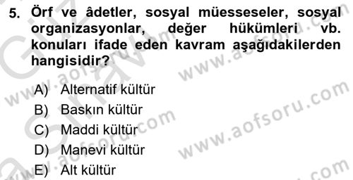 Kurum Kültürü Dersi 2017 - 2018 Yılı (Vize) Ara Sınav Soruları 5. Soru