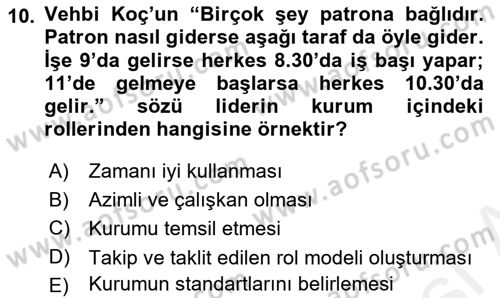 Kurum Kültürü Dersi 2017 - 2018 Yılı (Final) Dönem Sonu Sınav Soruları 10. Soru