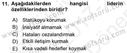 Kurum Kültürü Dersi 2017 - 2018 Yılı (Final) Dönem Sonu Sınav Soruları 11. Soru