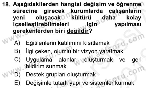 Kurum Kültürü Dersi 2017 - 2018 Yılı (Final) Dönem Sonu Sınav Soruları 18. Soru