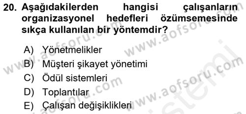 Kurum Kültürü Dersi 2017 - 2018 Yılı (Final) Dönem Sonu Sınav Soruları 20. Soru