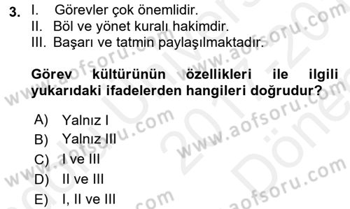 Kurum Kültürü Dersi 2017 - 2018 Yılı (Final) Dönem Sonu Sınav Soruları 3. Soru
