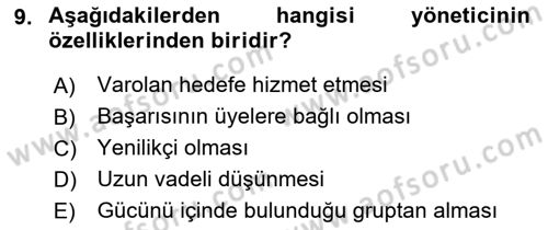 Kurum Kültürü Dersi 2017 - 2018 Yılı (Final) Dönem Sonu Sınav Soruları 9. Soru