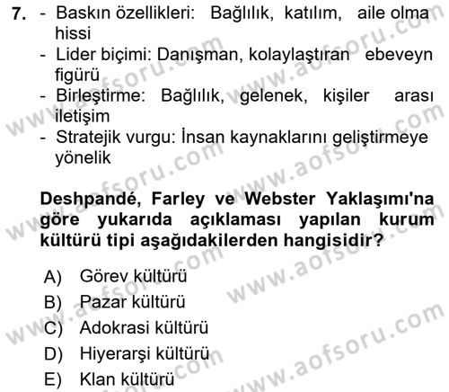 Kurum Kültürü Dersi 2018 - 2019 Yılı (Vize) Ara Sınav Soruları 7. Soru