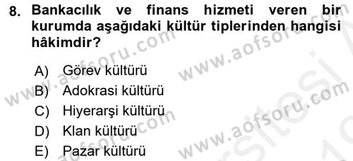 Kurum Kültürü Dersi 2018 - 2019 Yılı (Vize) Ara Sınav Soruları 8. Soru