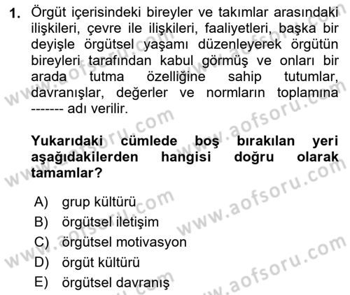 Kurum Kültürü Dersi 2018 - 2019 Yılı (Final) Dönem Sonu Sınav Soruları 1. Soru