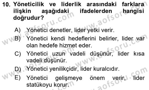 Kurum Kültürü Dersi 2018 - 2019 Yılı (Final) Dönem Sonu Sınav Soruları 10. Soru