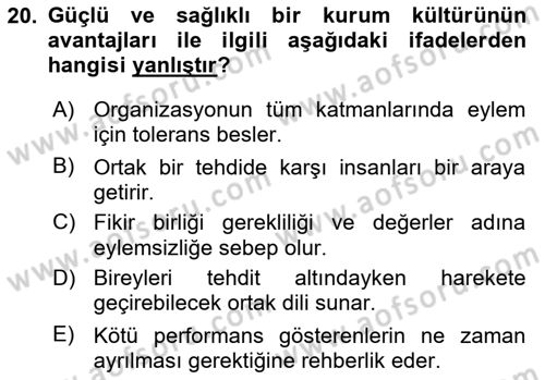 Kurum Kültürü Dersi 2018 - 2019 Yılı (Final) Dönem Sonu Sınav Soruları 20. Soru
