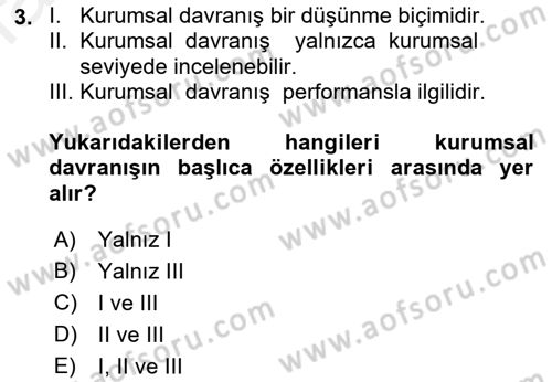 Kurum Kültürü Dersi 2018 - 2019 Yılı (Final) Dönem Sonu Sınav Soruları 3. Soru