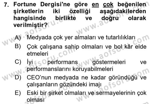 Kurum Kültürü Dersi 2018 - 2019 Yılı (Final) Dönem Sonu Sınav Soruları 7. Soru