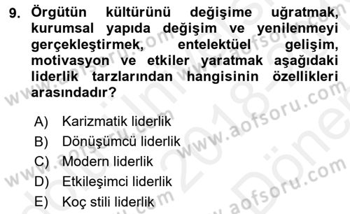 Kurum Kültürü Dersi 2018 - 2019 Yılı (Final) Dönem Sonu Sınav Soruları 9. Soru