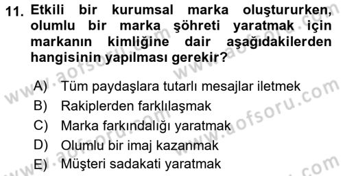 Kurum Kültürü Dersi 2018 - 2019 Yılı Yaz Okulu Sınav Soruları 11. Soru
