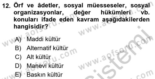 Kurum Kültürü Dersi 2018 - 2019 Yılı Yaz Okulu Sınav Soruları 12. Soru