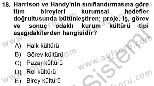 Kurum Kültürü Dersi 2018 - 2019 Yılı Yaz Okulu Sınav Soruları 18. Soru