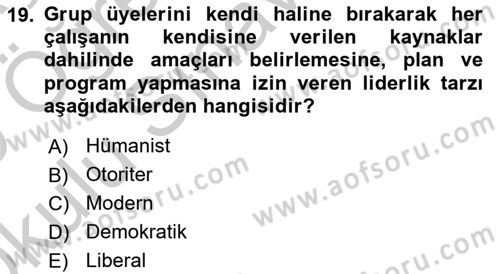 Kurum Kültürü Dersi 2018 - 2019 Yılı Yaz Okulu Sınav Soruları 19. Soru