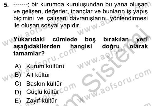 Kurum Kültürü Dersi 2018 - 2019 Yılı Yaz Okulu Sınav Soruları 5. Soru