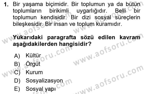 Kurum Kültürü Dersi 2019 - 2020 Yılı (Vize) Ara Sınavı 1. Soru