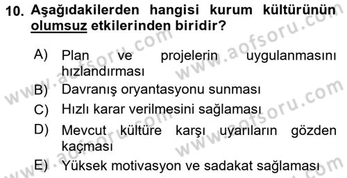 Kurum Kültürü Dersi 2019 - 2020 Yılı (Vize) Ara Sınav Soruları 10. Soru
