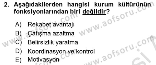 Kurum Kültürü Dersi 2019 - 2020 Yılı (Vize) Ara Sınav Soruları 2. Soru