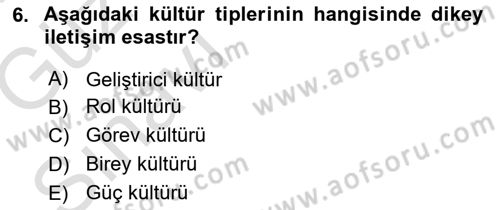 Kurum Kültürü Dersi 2019 - 2020 Yılı (Vize) Ara Sınav Soruları 6. Soru