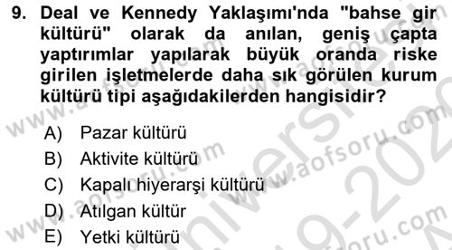Kurum Kültürü Dersi 2019 - 2020 Yılı (Vize) Ara Sınav Soruları 9. Soru