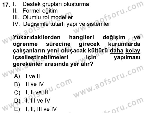 Kurum Kültürü Dersi 2019 - 2020 Yılı (Final) Dönem Sonu Sınav Soruları 17. Soru