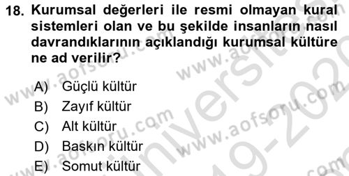 Kurum Kültürü Dersi 2019 - 2020 Yılı (Final) Dönem Sonu Sınav Soruları 18. Soru