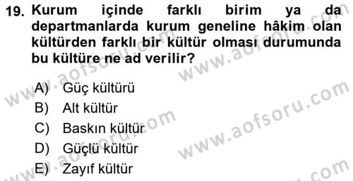 Kurum Kültürü Dersi 2019 - 2020 Yılı (Final) Dönem Sonu Sınav Soruları 19. Soru