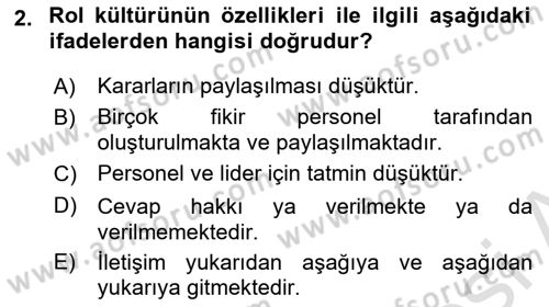 Kurum Kültürü Dersi 2019 - 2020 Yılı (Final) Dönem Sonu Sınav Soruları 2. Soru