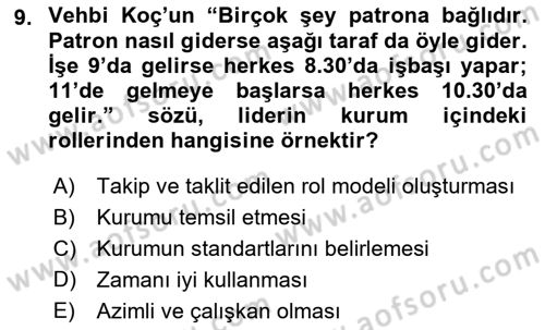Kurum Kültürü Dersi 2019 - 2020 Yılı (Final) Dönem Sonu Sınav Soruları 9. Soru
